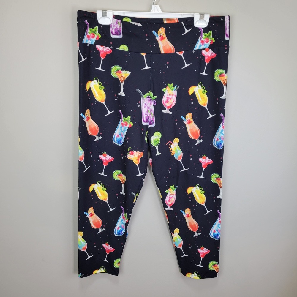 Dren Designs Colorful Drinks Poly Spandex Capri Leggings Extended Tall And Curvy